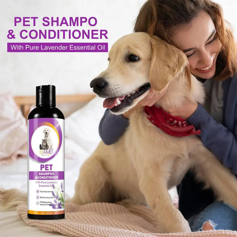 Shampoo amaciante para limpeza corporal de pelos de animais de estimação