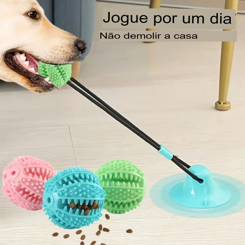 Brinquedo interativo de ventosa para cães com som e vazamento de comida