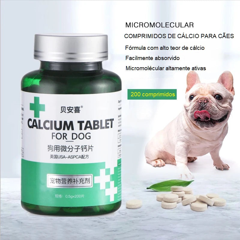 Comprimidos de cálcio micromoleculares fácil absorção para cães pequenos e idosos