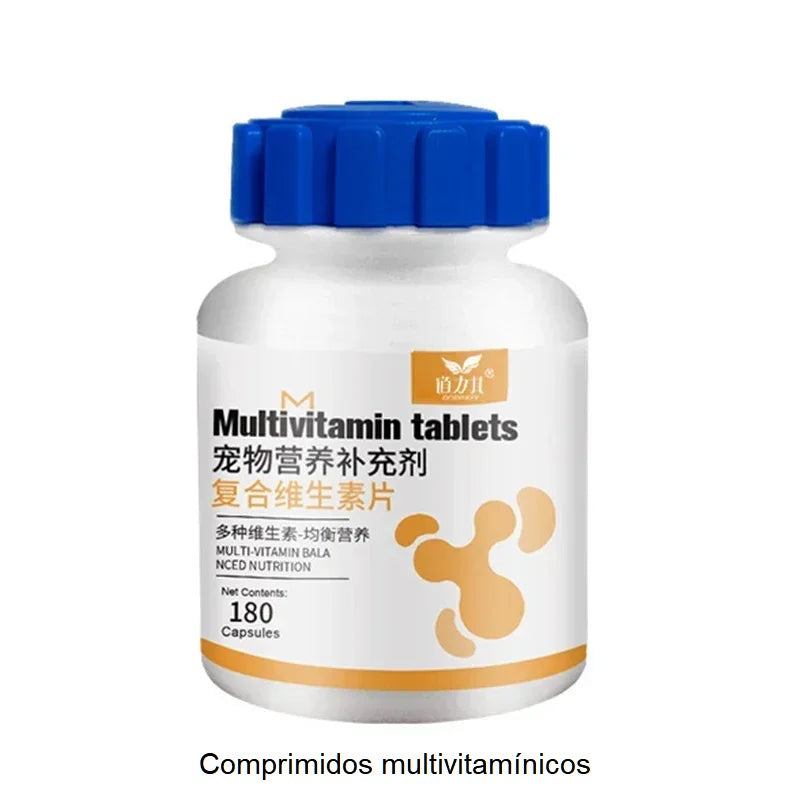 Comprimidos com suplementos multivitamínicos, melhora a imunidade, para animais de estimação.